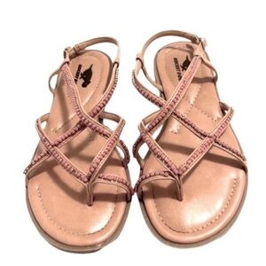 Rocket Dog Slingback Sandals Strappy Beaded Boho Flat Shoes Tan Pink Size 6
